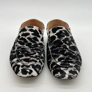 J Crew  B&W Leopard Print Loafers Faux Velvet/Furry w Leather Flex Heel Size 8